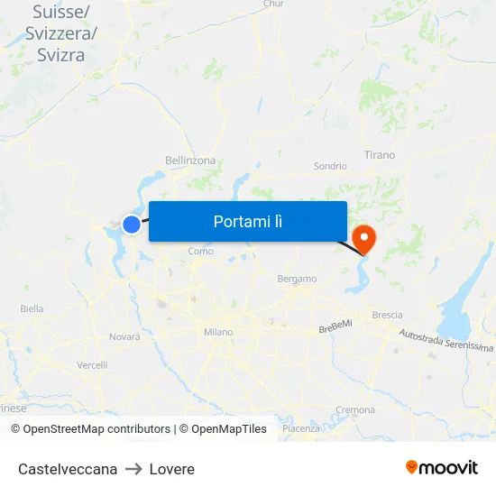 Castelveccana to Lovere map