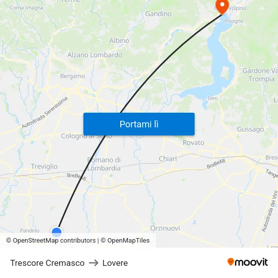 Trescore Cremasco to Lovere map