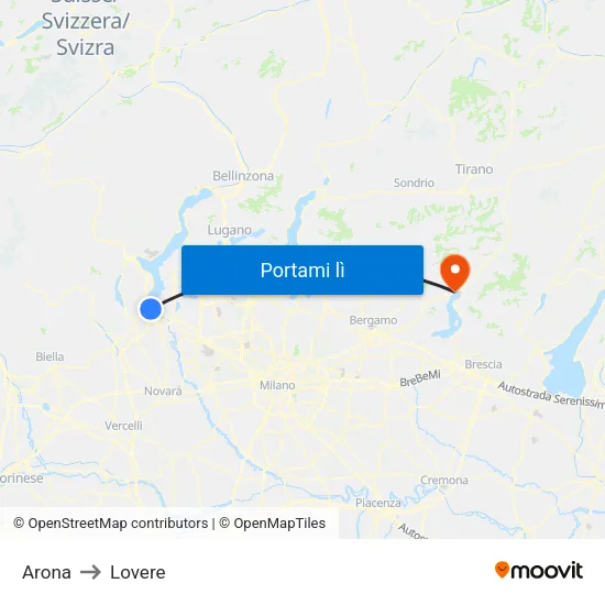 Arona to Lovere map