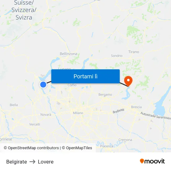 Belgirate to Lovere map