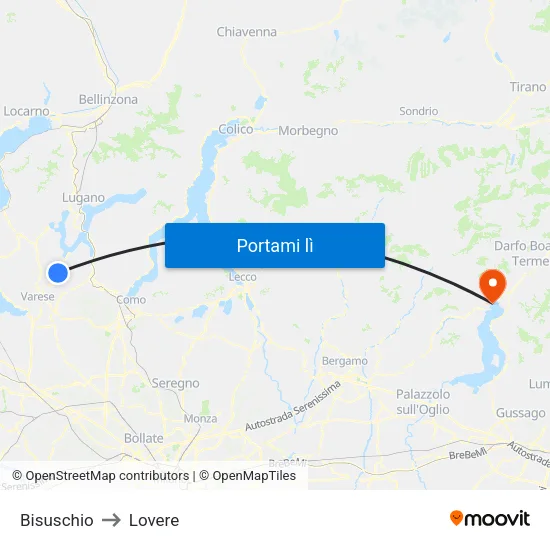 Bisuschio to Lovere map
