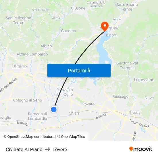 Cividate Al Piano to Lovere map