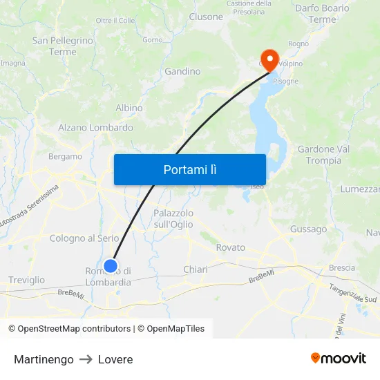 Martinengo to Lovere map