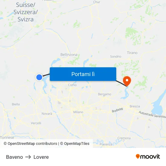 Baveno to Lovere map