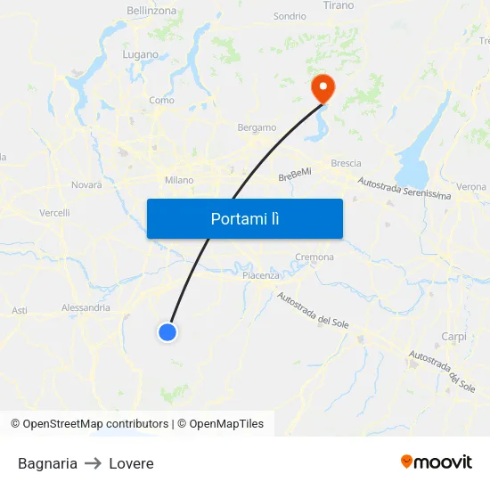 Bagnaria to Lovere map