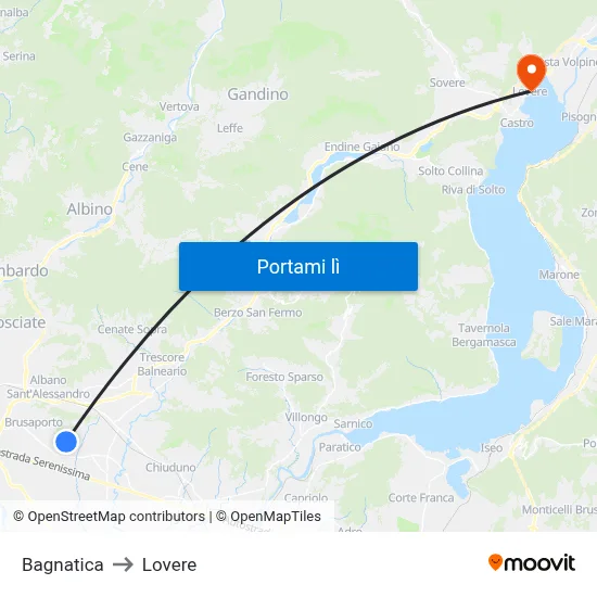 Bagnatica to Lovere map