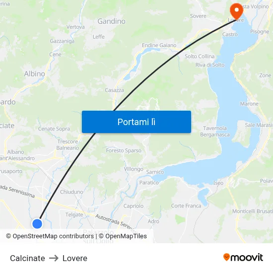 Calcinate to Lovere map