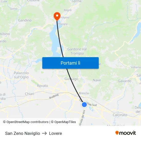 San Zeno Naviglio to Lovere map