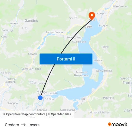 Credaro to Lovere map