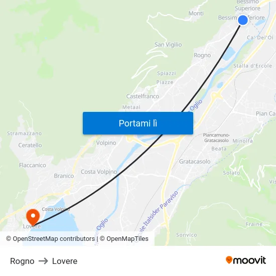 Rogno to Lovere map