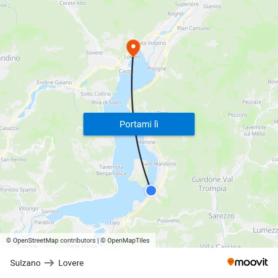 Sulzano to Lovere map