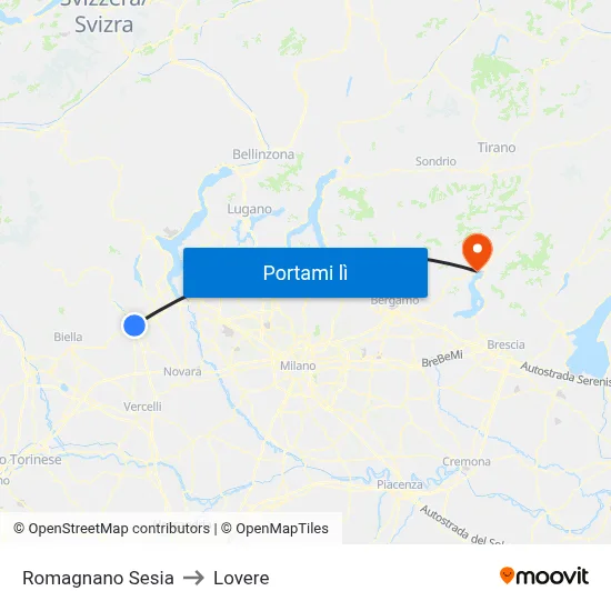 Romagnano Sesia to Lovere map