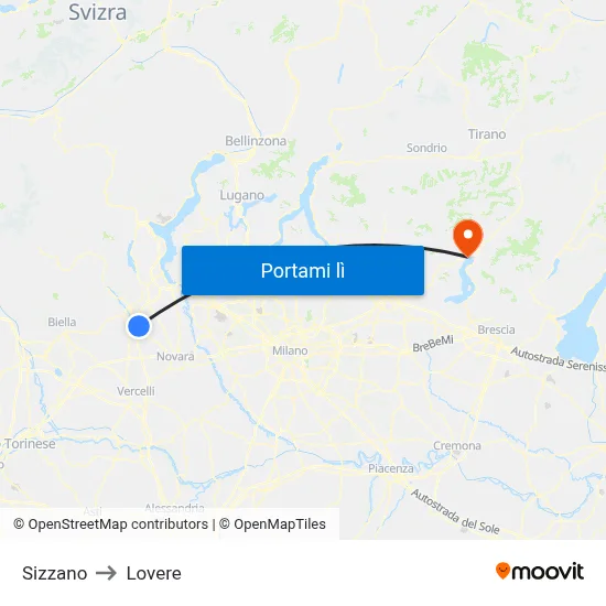 Sizzano to Lovere map