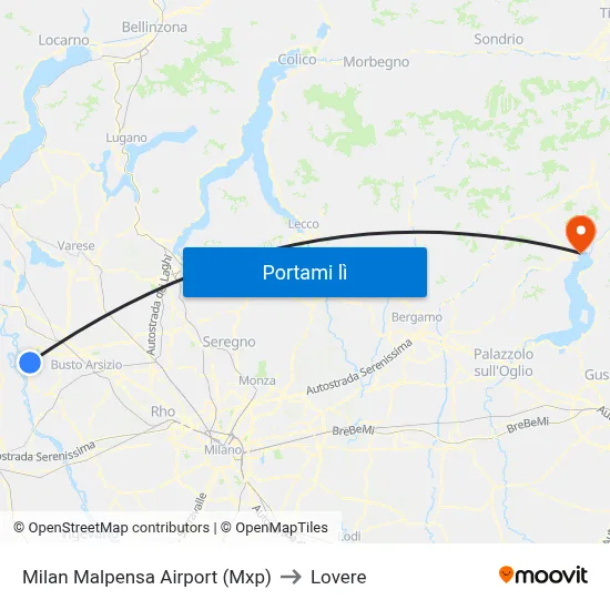 Milan Malpensa Airport (Mxp) to Lovere map