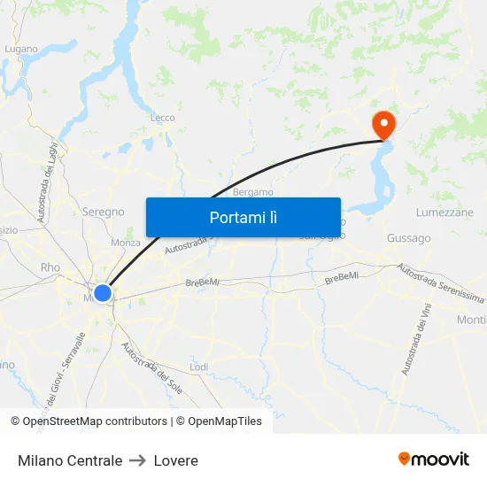 Milano Centrale to Lovere map