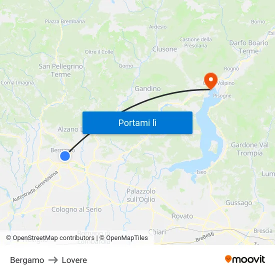Bergamo to Lovere map