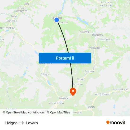 Livigno to Lovero map