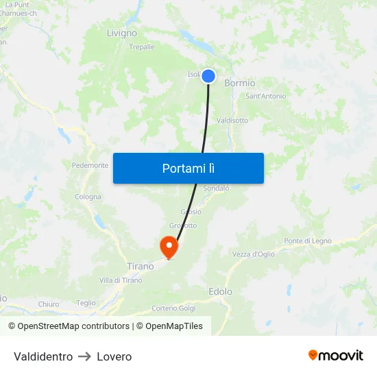 Valdidentro to Lovero map