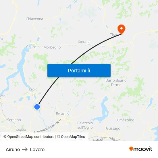 Airuno to Lovero map