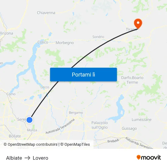 Albiate to Lovero map