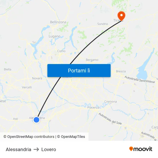 Alessandria to Lovero map