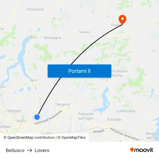 Bellusco to Lovero map