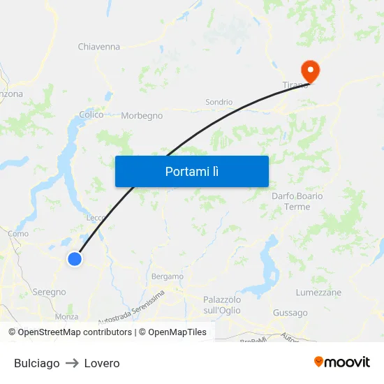 Bulciago to Lovero map