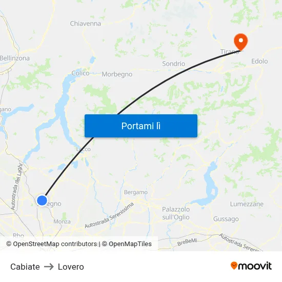 Cabiate to Lovero map