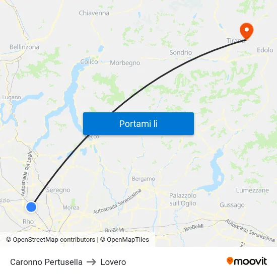 Caronno Pertusella to Lovero map