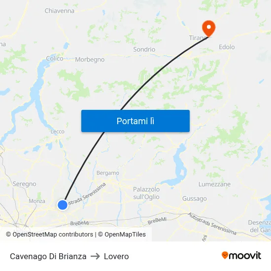 Cavenago Di Brianza to Lovero map