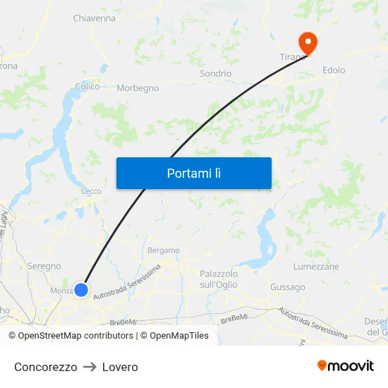 Concorezzo to Lovero map