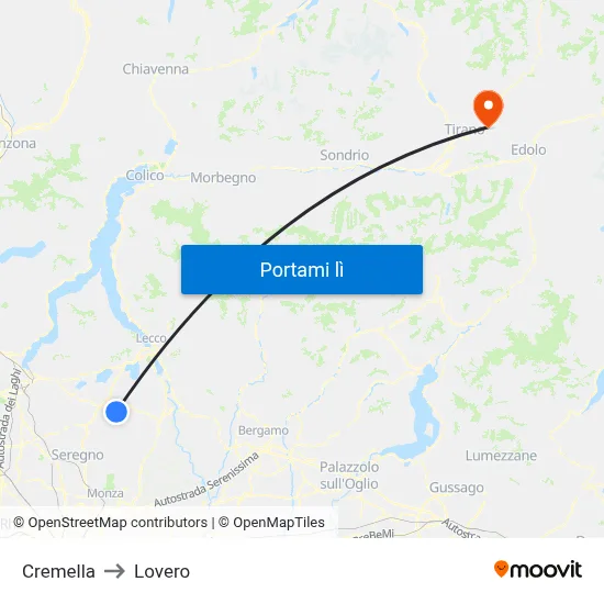 Cremella to Lovero map