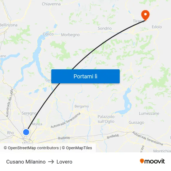 Cusano Milanino to Lovero map