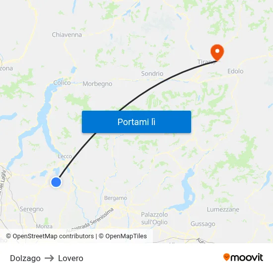Dolzago to Lovero map