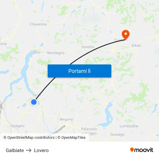 Galbiate to Lovero map