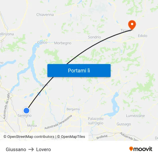 Giussano to Lovero map