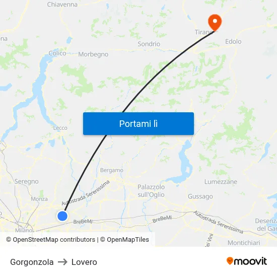 Gorgonzola to Lovero map