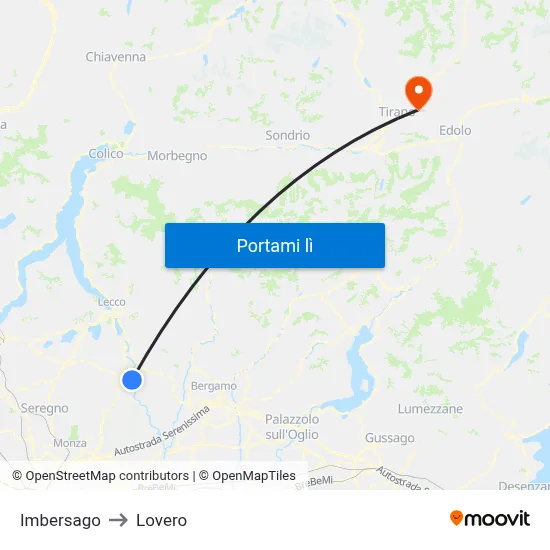 Imbersago to Lovero map