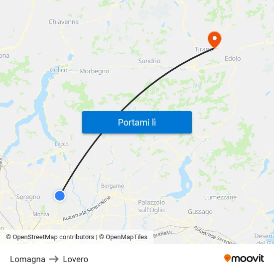Lomagna to Lovero map