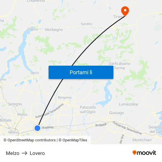 Melzo to Lovero map