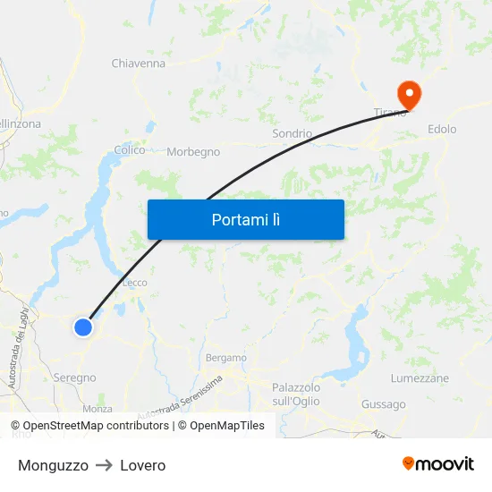 Monguzzo to Lovero map