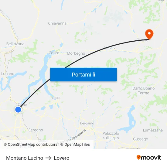 Montano Lucino to Lovero map