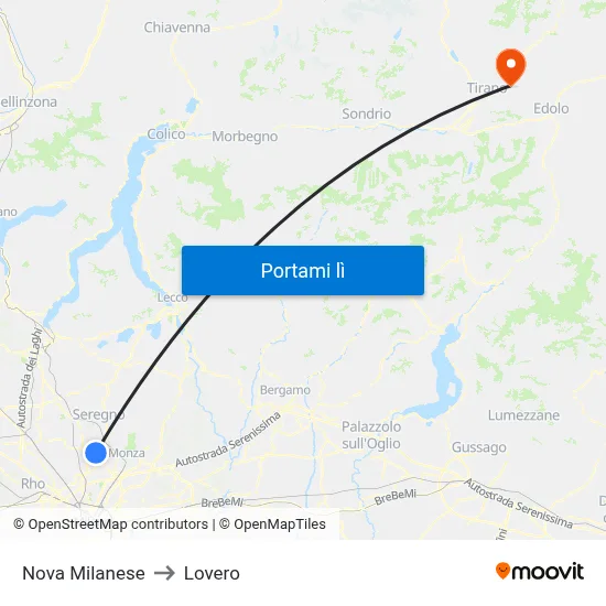 Nova Milanese to Lovero map