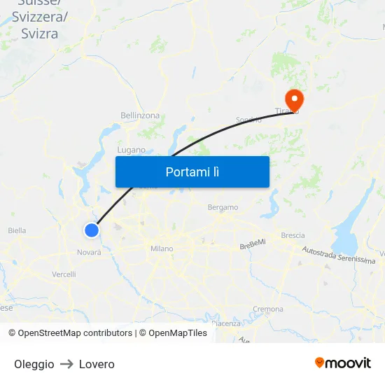 Oleggio to Lovero map