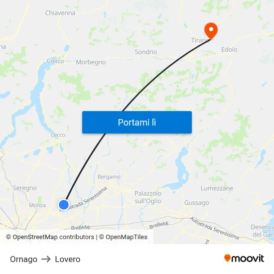 Ornago to Lovero map