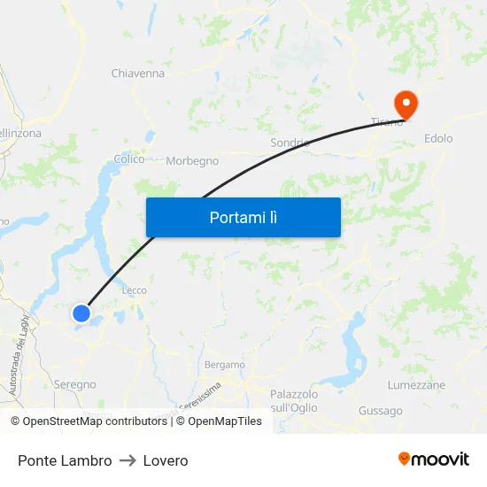 Ponte Lambro to Lovero map