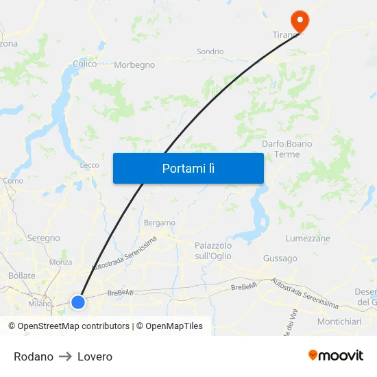 Rodano to Lovero map