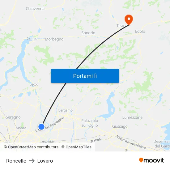 Roncello to Lovero map