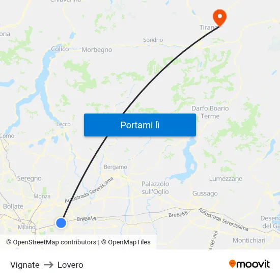 Vignate to Lovero map