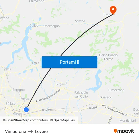 Vimodrone to Lovero map